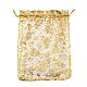 ゴールドスタンプオーガンジーバッグ  巾着ギフトバッグ  バラの長方形  ゴールデンロッド  18.4x13.2x0.02cm  内径：17.5x12.7のCM OP-XCP0001-09-2