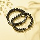 2pcs 2 style bracelets extensibles en roche de lave naturelle et hématite synthétique sertis de mots amour perles en laiton BJEW-JB08186-2