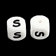 20 pièces blanc cube lettre perles de silicone 12x12x12mm dés carrés alphabet perles avec 2mm trou entretoise perles de lettre en vrac pour bracelet collier fabrication de bijoux JX432S-2