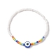 Elastisches Armband aus Fimo mit bösem Blick und Glassamenperlen für Frauen BJEW-JB08617-1