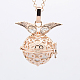 Brass Rolo Chain Wing Chime Ball Cage Pendant Necklaces NJEW-F053-17RG-09-1