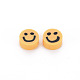 手作り樹脂粘土ビーズ  笑顔とフラットラウンド  オレンジ  8~9x4mm  穴：1.5mm CLAY-S096-010A-2