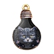 合金ペンダント  鉛フリー＆カドミウムフリー＆ニッケルフリー  猫の形をした電球  ブラック  28x17x1.5mm  穴：1.8mm ENAM-M061-04G-14-1