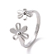 304 anillo de puño abierto de flor de acero inoxidable para mujer RJEW-D120-07P-1