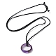 Natural Amethyst Ring Pendant Necklace with Waxed Cords NJEW-R262-01A-06-2