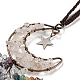 Wire Wrapped Brass Moon & Natural Rose Quartz Pendant Decoration HJEW-C006-02F-3