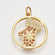 Ciondoli in ottone con zirconi cubici e orecchini a bottone e anelli regolabili set di gioielli SJEW-S043-06-6