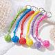 Polyester & Spandex Cord Ropes Braided Wood Ball Keychain KEYC-JKC00588-4