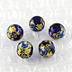 Rose Flower Pattern Printed Round Glass Beads GFB-R004-10mm-S05-1