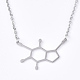 201ステンレス鋼ペンダントネックレス  アズキチェーン付き  ドーパミン分子構造  ステンレス鋼色  17.5インチ（44.5cm）  2mm  ドーパミン分子構造：22x32.5x1mm NJEW-T009-JN103-1-40-1