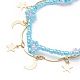 Brass Moon and Star Charms & Seed Flower Double Layer Multi-strand Bracelet for Women BJEW-JB08849-4
