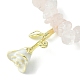 Bracelets extensibles en perles de quartz rose naturel avec breloques roses en alliage d'émail BJEW-JB09561-02-2