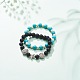 2Pcs 2 Style Natural Lava Rock & Synthetic Turquoise Round Beaded Stretch Bracelets Set BJEW-JB08585-6