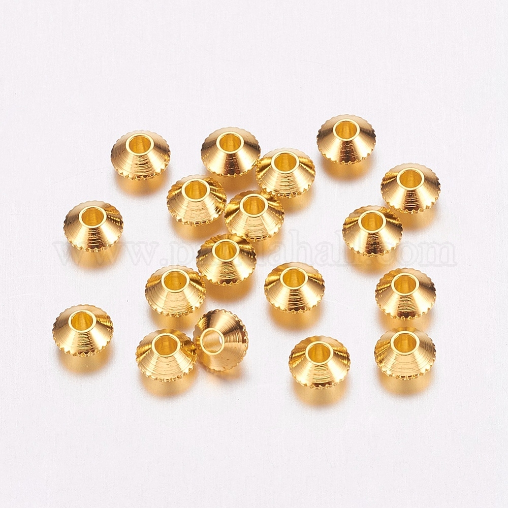 真鍮製スペーサービーズ 双円錐形 ゴールドカラー 直径約4mm 穴：1mm(X-EC008-G)