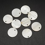 Encantos de concha redonda plana natural teñida, blanco, 20x2mm, agujero: 2 mm