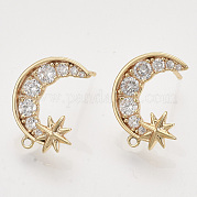 Brass Micro Pave Clear Cubic Zirconia Stud Earring Findings KK-T054-53G-NF