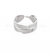 304 Stainless Steel Leaf Wrap Open Cuff Ring for Women RJEW-S405-213P