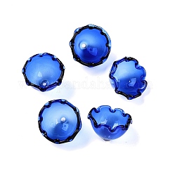 Cône de perles de verre pour la fabrication de carillons éoliens, multi-pétale, fleur, bleu moyen, 21~24.5x13mm, Trou: 2mm