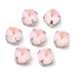 Mocha fluorescente(mi) plano redondo coser en pedrería, Enlaces multifilares, con ajustes de puntas de latón, accesorios de prendas de vestir, rosa luz, 9x6.5mm, agujero: 1 mm