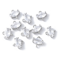 Breloques de connecteur en laiton pavé de zircone cubique, crémaillère plaquage, Plaqué longue durée, sans cadmium et sans plomb, platine, oeil de cheval, 7.5x7.5x3.5mm, Trou: 1mm