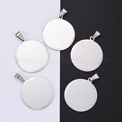 Pendenti in acciaio inossidabile 304 anti-ossidazione, finitura lucida a specchio, timbratura tag vuoto, rotondo e piatto, colore acciaio inossidabile, 34x30x1.8mm