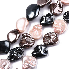 Hebras de cuentas de concha de agua dulce natural galvanizadas, teñido, pepitas, peachpuff, 13~22x10~16x8~11mm, agujero: 1 mm, aproximamente 20~23 pcs / cadena, 15.16 pulgada ~ 15.35 pulgadas (38.5~39 cm)