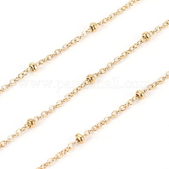 Cadenas portacables de acero inoxidable 304 con recubrimiento iónico (IP), cadenas satelitales, con carrete y cuentas, soldada, real 18k chapado en oro, 1.6x1x0.3mm, 2x1mm, aproximadamente 32.8 pie (10 m) / rollo