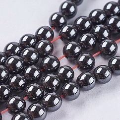 Non magnetici fili di perline di ematite sintetico, tondo, nero, 4mm, Foro: 1 mm, circa 95pcs/filo, 14.9 pollice