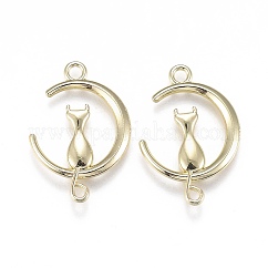 Colgantes de joyería de aleación, luna con el gato, la luz de oro, 28x20x3mm, agujero: 2.5 mm