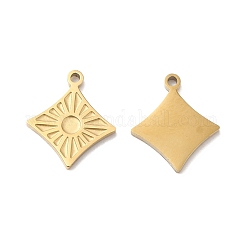 Ionenplattierung (IP) 316L chirurgischer Edelstahlanhänger, Nickelfrei, Raute mit Sonnencharme, strukturiert, echtes 18k vergoldet, 11.8x10x1 mm, Bohrung: 1 mm
