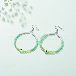 Pendientes colgantes de anillo grande con cuentas de acrílico y mal de ojo de resina&nbsp;EJEW-JE04999-04