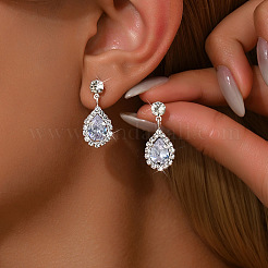 Boucles d'oreilles pendantes en forme de larme avec micro pavé de zircons cubiques transparents&nbsp;FS-WG4A904-01