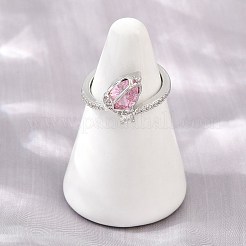 Bagues manchettes ouvertes en laiton serties de micro-pavés de zirconiums cubiques et ornées de fleurs&nbsp;CU-CBA0A21-06A-P
