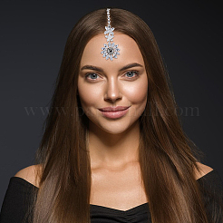 Haarnadeln aus Messing mit Strassblumen und indischen Stirnketten&nbsp;AJEW-WH0696-874