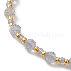 Braccialetto regolabile con labradorite naturale e perline di vetro intrecciate&nbsp;BJEW-JB10137-08