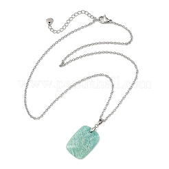 Collana con ciondolo rettangolare in amazzonite naturale e catena a maglie in acciaio inossidabile 304&nbsp;NJEW-JN06416