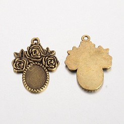 Ovale con cabochon pendente della lega di fiore stile tibetano&nbsp;PALLOY-K110-11AB-NR
