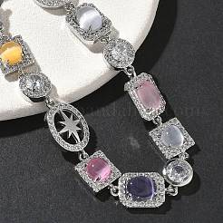Messing-Armbänder mit Mikropavé-Zirkonia und Katzenauge&nbsp;BJEW-G764-08P