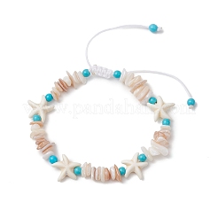 Geflochtene Armbänder aus synthetischem Türkis und natürlichen Muschelperlen&nbsp;BJEW-JB13096