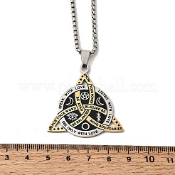 Collar con colgante de nudo vikingo triquetra/trinidad de acero inoxidable 201 con esmalte negro&nbsp;NJEW-Z112-01GP