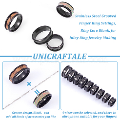 18 Stück 9 Größen 201 Edelstahl geriffelte Fingerringfassungen&nbsp;STAS-UN0049-98EB