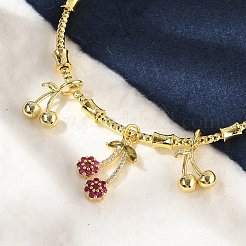 Brazaletes con dijes de fruta de circonita cúbica micro pavé de latón para mujer&nbsp;BJEW-Z089-01G-02