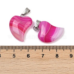 Collares colgantes con forma de corazón de ágata natural teñida y con bandas&nbsp;NJEW-G166-01A