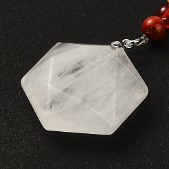 Porte-clés pendentif hexagonal en cristal de quartz naturel&nbsp;G-Z033-02B-P