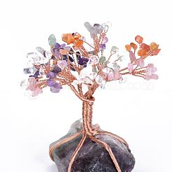 Fichas de piedras preciosas naturales y decoraciones con pantalla de pedestal de fluorita&nbsp;G-S282-02