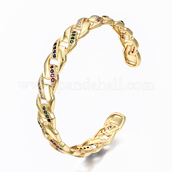 Bracelets de manchette à chaîne gourmette en laiton à micro pavé de zircone cubique&nbsp;BJEW-T018-12G-01-NF