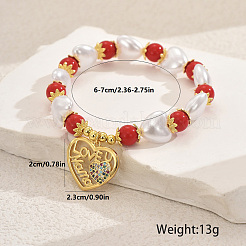Braccialetti con ciondolo a forma di cuore in ottone micro pavé di zirconi cubici per la festa della mamma&nbsp;XO3109-3