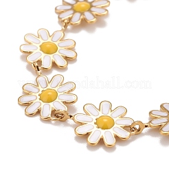 Bracelet à maillons marguerite en émail&nbsp;BJEW-P271-01G-01