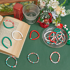 14 lot de 2 bracelets extensibles en pâte polymère à perles heishi sur le thème de Noël&nbsp;BJEW-ME0001-17B