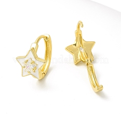 Orecchini a cerchio a forma di stella smaltata con zirconi chiari&nbsp;EJEW-E270-02G-05